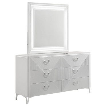 Cassia 6-drawer Dresser Cabinet with Mirror White High Gloss / CS-215793M